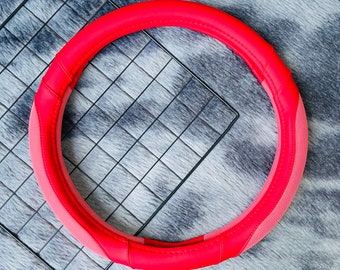 Red Artificial Leather Steering Wheel Cover: Custom Rhinestone Lettering