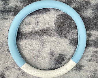 Protège-volant bleu macaron, Accessoires de voiture en cuir, Protège-volant avec lettre personnalisée, Protège-volant antidérapant