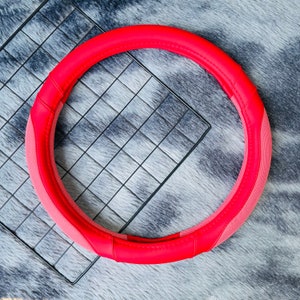 Red Artificial Leather Steering Wheel Cover: Custom Rhinestone Lettering