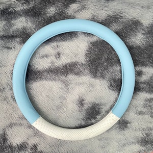 Blue Macaron Steering Wheel Cover, Leather Car Accessories, Custom Letter Steering Wheel Cover, Anti-slip Steer Wheel Cover