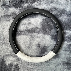 Black & White Steering Wheel Cover: Custom Rhinestone Lettering