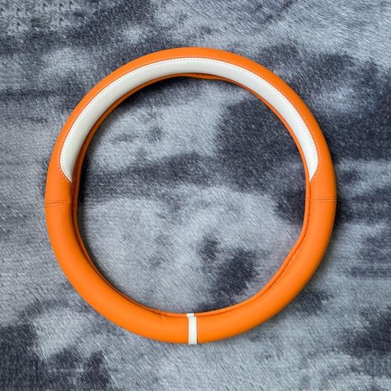 Orange leather steering wheel cover online