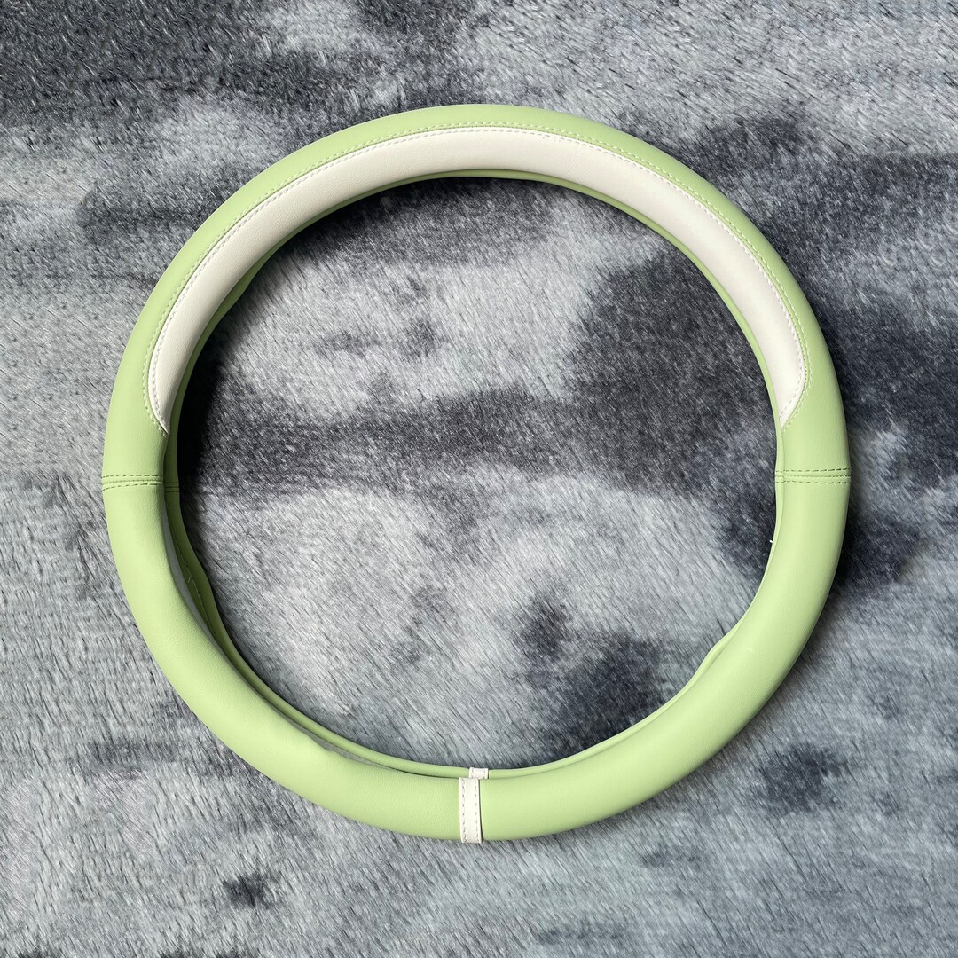 Light Green Steering Wheel Cover, Green Leather Car Accessories, Custom