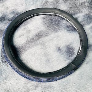 Blue Rhinestone Steering Wheel Cover, Leather Car Accessories, Custom Letter Steering Wheel Cover, Anti-slip Steer Wheel Cover