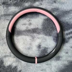 Black Pink Sport Steering Wheel Cover, Leather Car Accessories, Custom Letter Steering Wheel Cover, Anti-slip Steer Wheel Cover