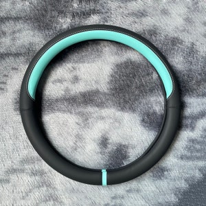 Black Blue Sport Steering Wheel Cover, Leather Car Accessories, Custom Letter Steering Wheel Cover, Anti-slip Steer Wheel Cover