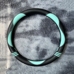 Light Green Cat Pattern Steering Wheel Cover, Leather Car Accessories, Custom Letter Steering Wheel Cover, Anti-slip Steer Wheel Cover