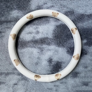 Brown Bear White Steering Wheel Cover, flax Car Accessories, Custom Letter Steering Wheel Cover, Anti-slip Steer Wheel Cover
