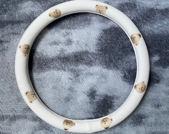 Brown Bear White Steering Wheel Cover, flax Car Accessories, Custom Letter Steering Wheel Cover, Anti-slip Steer Wheel Cover