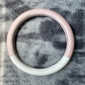 Pink white stitching Steering Wheel Cover, short plush Car Accessories, Custom Letter Steering Wheel Cover, Anti-slip Steer Wheel Cover