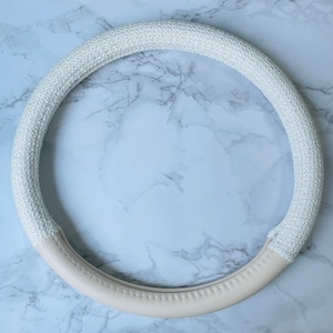 White Fabric Steering Wheel Cover: Elegant Car Accessory (38cm)