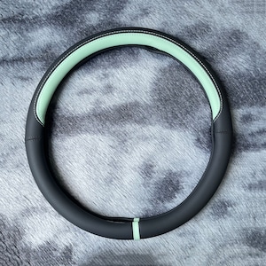 Green Black Sport Steering Wheel Cover, Leather Car Accessories, Custom Letter Steering Wheel Cover, Anti-slip Steer Wheel Cover