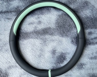 Green Black Sport Steering Wheel Cover, Leather Car Accessories, Custom Letter Steering Wheel Cover, Anti-slip Steer Wheel Cover