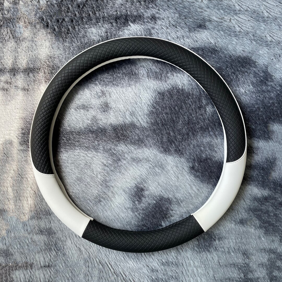 Black White Sport Steering Wheel Cover, Leather Car Accessories, Custom