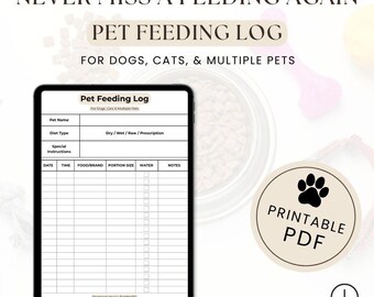 Pet Feeding Log Druckbare | Mahlzeit Tracker für Hunde & Katzen | Fütterungsplan für mehrere Haustiere | PDF-Download