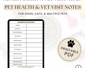 Haustier Gesundheit und Tierarzt Besuch Notizen Printable | Hund & Katze Krankenakte Log | Veterinär Terminplaner PDF | Sofort Download