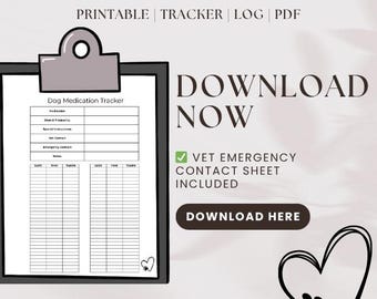 Hund Medikation Tracker PDF zum Downloaden - Notfallkontaktblatt für Tierärzte - Tiergesundheitsorganizer