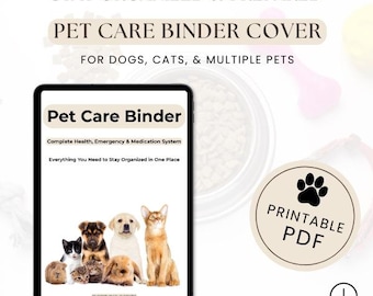 Haustier Pflege Ordner Cover Printable | Haustier Gesundheit, Notfall & Medikamente Organizer | Haustier-Aufzeichnungen Ordner-Abdeckung | Sofort Download PDF