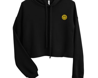 Smiley Face Retro Smile Unissex Soft Crop Hoodie