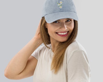 Daisy Chain Flower Power Light Blue Denim Dad Hat