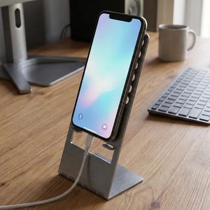 産業用メタルフォンスタンド - CNC用レーザーカットDXFファイル | 調整可能デスクオーガナイザー | スチームパンクオフィスアクセサリー＆DIYギフト