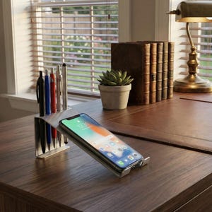 Industrial Phone & Pencil Holder Desk Accessory: CNC Laser Cut File (DXF-DWG)