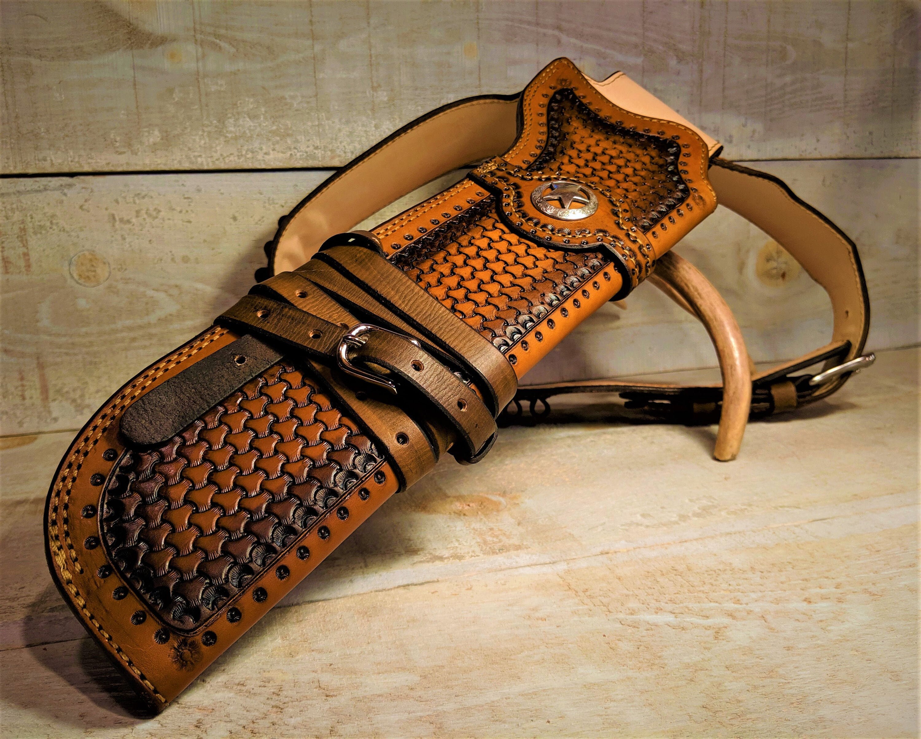 Handmade Mare's Leg Holster - Full Grain Leather Rifle Scabbard For Henry & Rossi Lever Action Pistols, 18" Tan