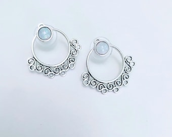 Pendientes de doble cara con diseño de mandala, piedra lunar, loto y ópalo, joyería bohemia, regalo delicado.