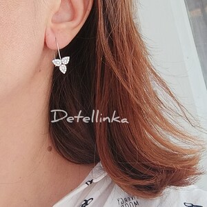 Elegant Silver Drop Earrings Cubic Zirconia Marquis Studs Gifts for her