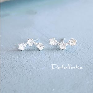 925 Sterling silver flower earrings Minimalist ear climber forget me not Gift for her