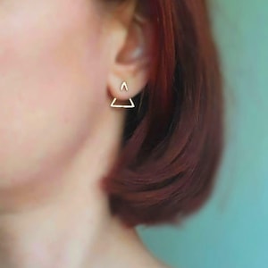 Triangle Ear Jackets: Hollow Geometric Earrings Front back Double sided Earrings Minimalist Jewelry