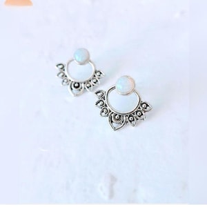 Silver Moonstone Ear Jackets Celestial Dainty Earrings