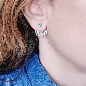Aquamarine Lotus: Sterling silver Ear Jackets Double sided front back Modern Earrings - Perfect gift for her birthday