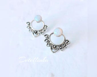 Moonstone Ear Jackets Elegant Bridal Earrings Double sided Studs Boho Jewelry Gift for her