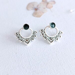 Heart Ear Jackets - 925 Sterling silver Double sided Front Black studs Trendy Gift