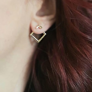 Gold Ear Jackets Square Geometric Earrings Minimalist Jewelry - Trendy gift for Friend