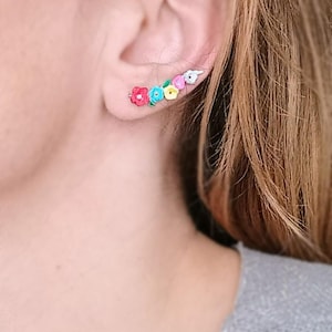 925 Sterling silver flower earrings Minimalist ear climber forget me not Gift for her