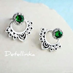 Emerald Lotus: Green Ear Jacket Double sided Earrings - Perfect Birthday Gift for Her!