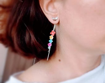 Pendientes de plata con forma de mariposa y flores, estilo Art Nouveau, joyería bohemia, regalos delicados para ella.