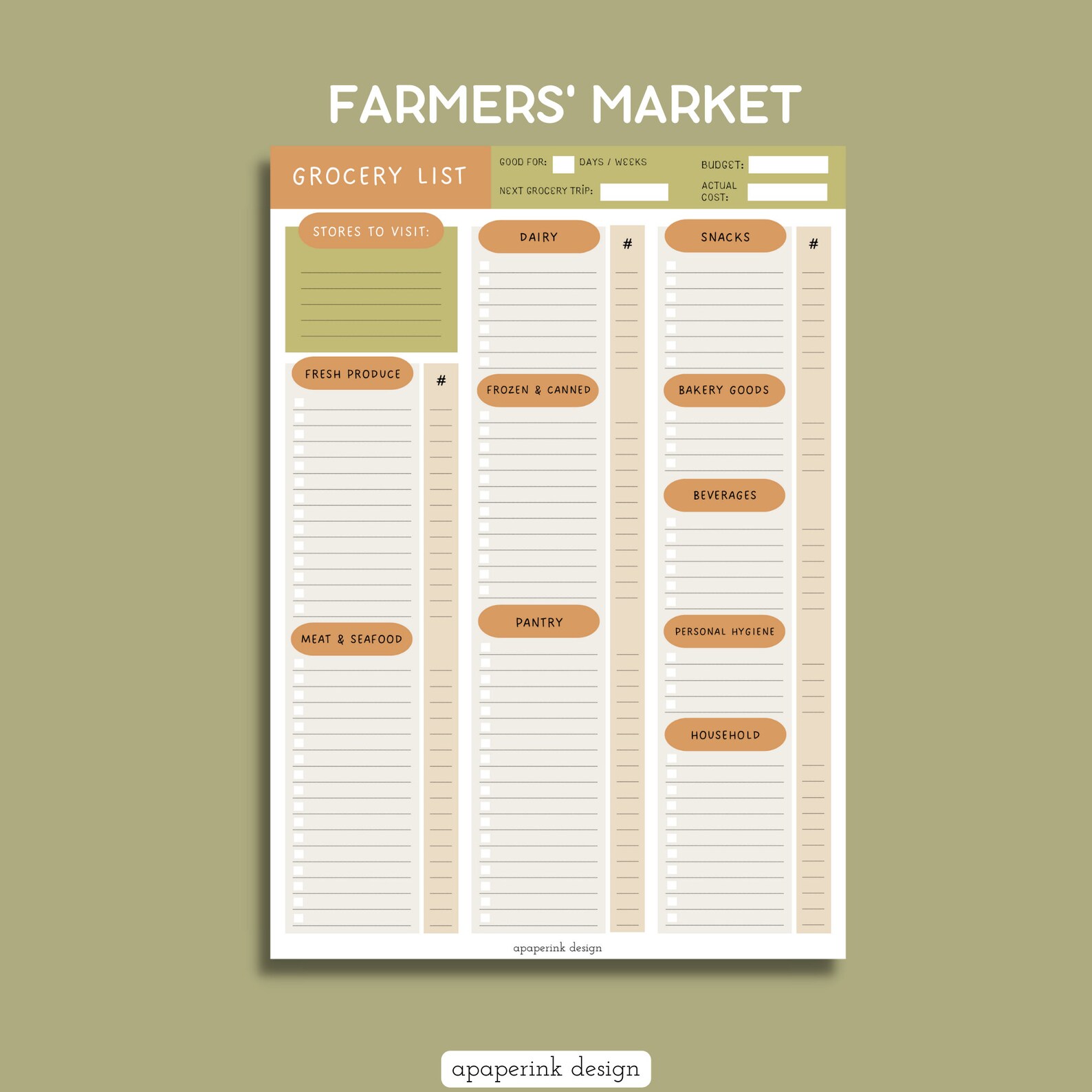 Grocery Shopping List Printable and Digital Grocery List Etsy