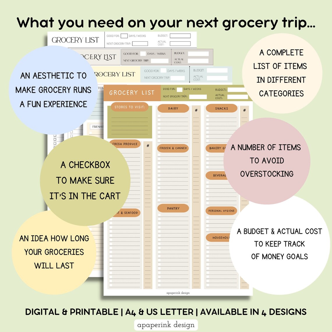 Grocery Shopping List Printable and Digital Grocery List Etsy