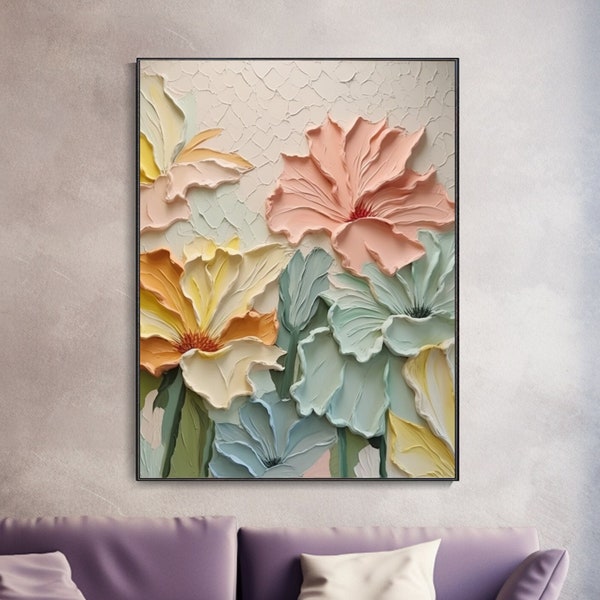 Art mural 3D fleurs originales sur toile couleurs chaudes art abstrait fleurs salon cadeau pour elle peinture marguerites déco chambre