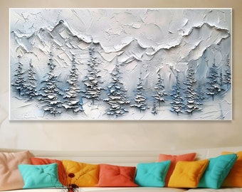 Peinture à l'huile originale montagne blanche 3D texture épaisse plâtre ivoire décor salon scène sur toile art mural Bohème Wabi Sabi