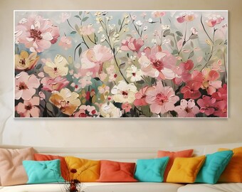 Original Abstract Flower Painting On Canvas 3D Textured Wall Art Wall Decor Living Room Soft Color Textured Flower Wall Art Spring Decor