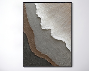 3D Minimalist Ocean Painting on Canvas Textured Wall Art Earth Tone Waves Art Wabi-Sabi Wall Art Living Room Painting Fashion Room Decor
