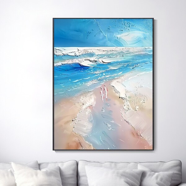 Ocean Landscape Textured Palette Knife Oil Painting Blue Canvas Sea Art Minimalist Home Decor Wall Art Contemporary Artistry Spiritual Decor