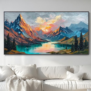 Pintura paisaje colinas gran muro amanecer obra arte personalizada pinos pintados a mano estilo abstracto cuadro decor salón óleo decor