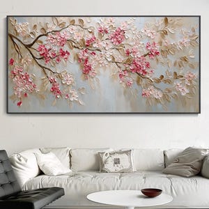 Óleo texturizado de árboles primaverales pintura original de paisaje natural decoración para salón arte con espátula efecto 3d lienzo con