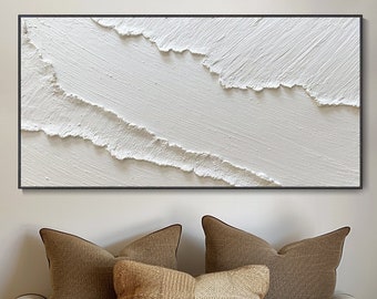 3D White Minimalist Ocean Waves Art Painting on Canvas White 3D Textural Painting Wabi-Sabi Wall Art Living Room Painting Fashion Room Decor