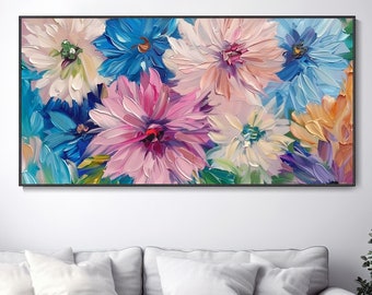 Peinture à l'huile sur toile de fleurs colorées moderne art mural abstrait œuvre originale peinte à la main personnalisée décoration murale